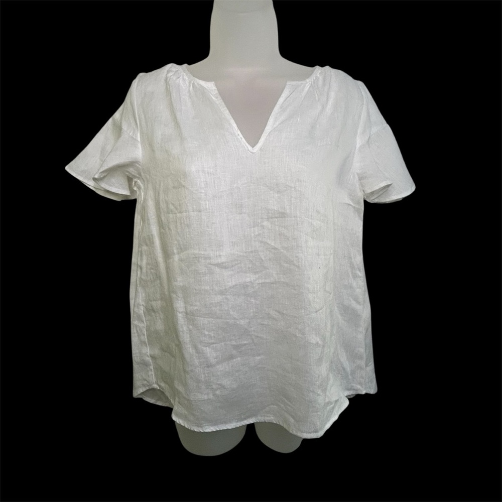 NWT Catherine Malandrino Women’s White 100% Linen Top Shirt Boho Vacation Sz XS